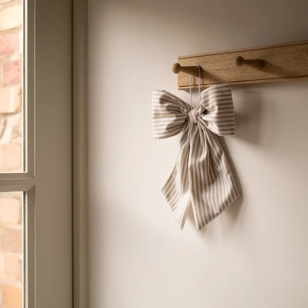 Beige & White Stripe Bow