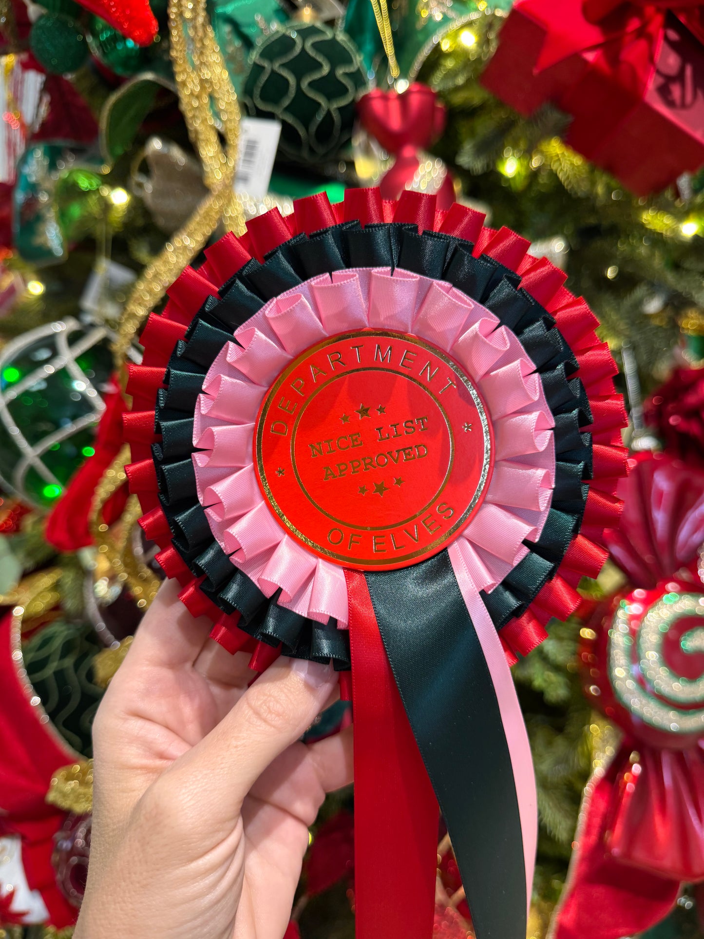 Nice List Rosette Badge Pink