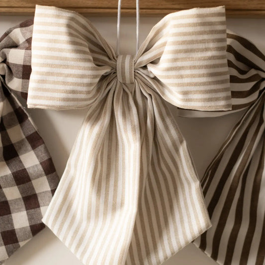 Beige & White Stripe Bow
