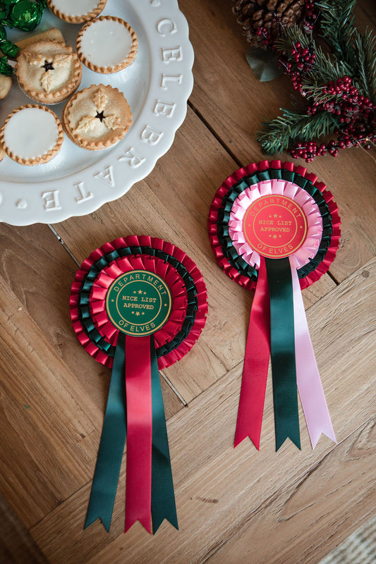 Nice List Rosette Badge Pink